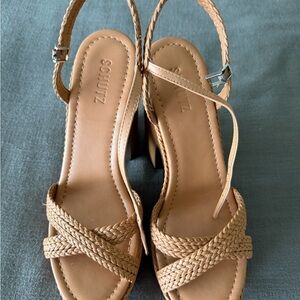SCHUTZ Braided Tan Slingback Block Heel Sandals